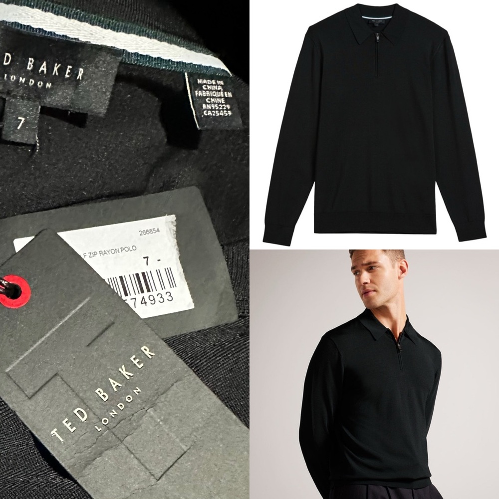 Men's Ted Baker London  Viba Half Zip
Polo Sweater - Black ted size 7 US 3Xl - Picture 2 of 15
